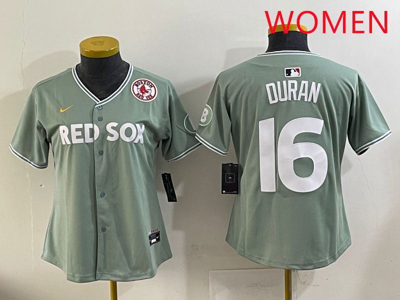 Women 2025 Boston Red Sox #16 Duran Light Green Joint Name Nike MLB Jersey style 9->women mlb jersey->Women Jersey